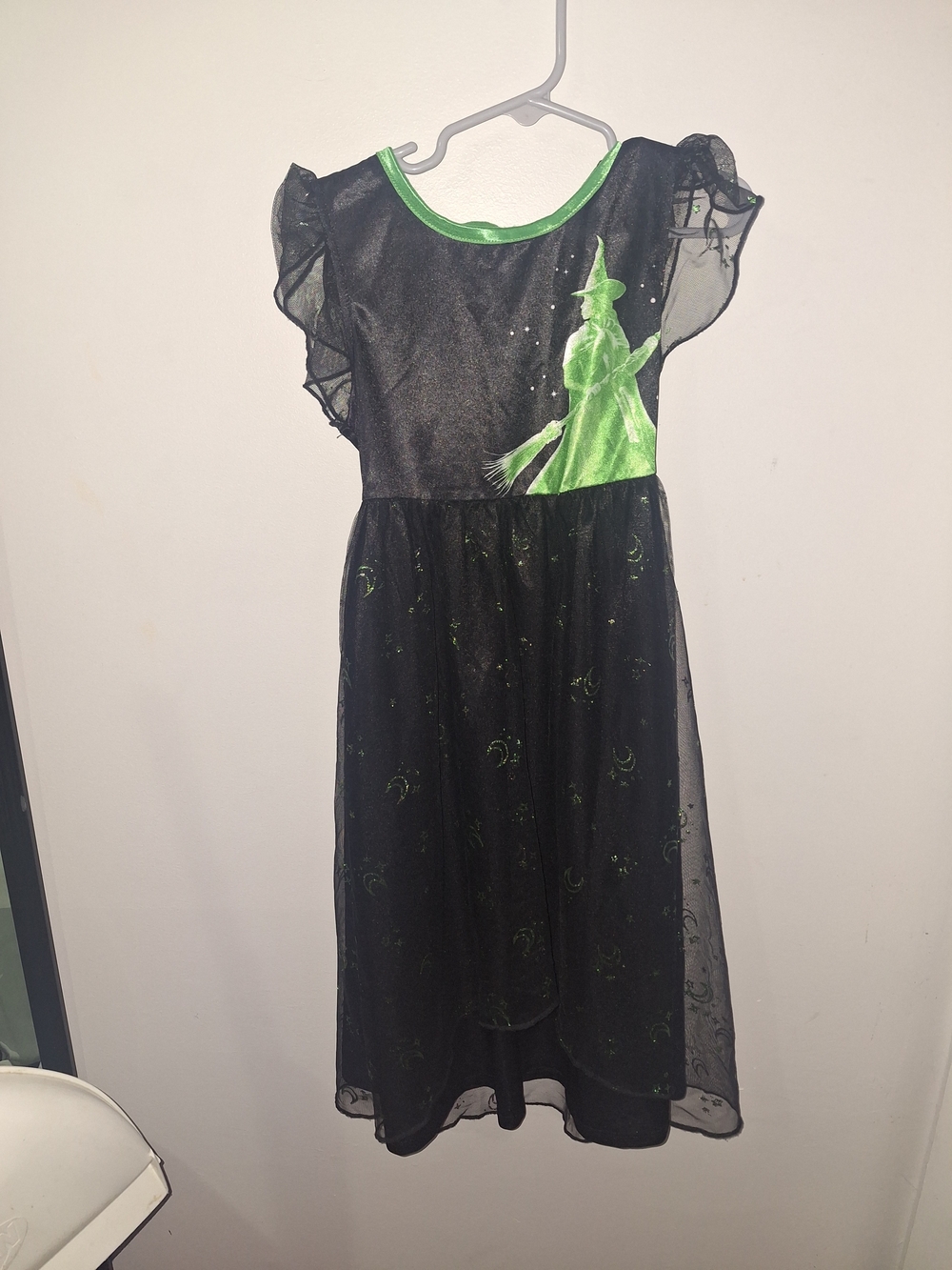 Girls Black Nightgown with Green Witch Accent